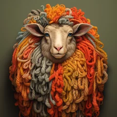Foto op Canvas a sheep with colorful yarn © Leonardo