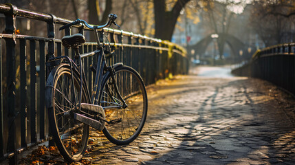 Fototapeta premium Bicycles on the embankment of the river in winter
