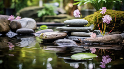 Obraz na płótnie Canvas spa stones in a garden with flow water