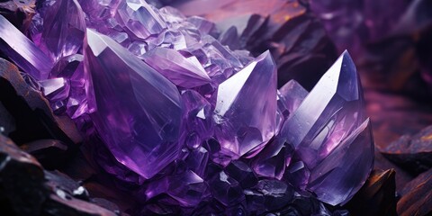 Macro detail to precious stone consisting of a violet or purple variety of quartz, ametyst raw material stone, jewelry concept