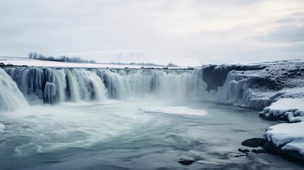 a waterfall with snow and ice