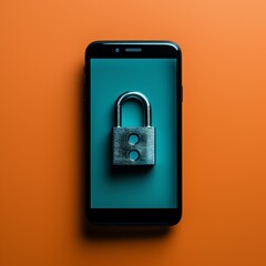 a cell phone with a lock on the screen - obrazy, fototapety, plakaty