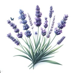 Naklejka premium lavender flower plant with leaves watercolor paint on white for greeting card wedding design