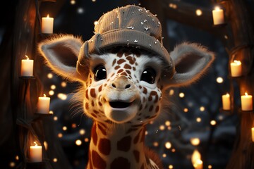 a giraffe wearing a hat