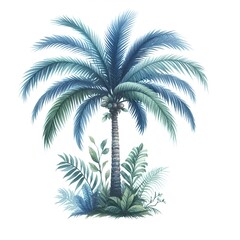 green palm tree tropic leaves decor for vacation card