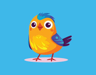 funny golden and blue bird cartoon vector on a isolated background
