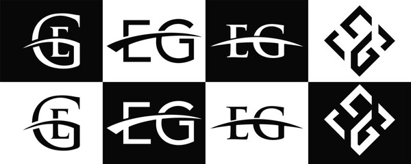 Obraz premium EG logo. E G design. White EG letter. EG, E G letter logo design. Initial letter EG linked circle uppercase monogram logo. E G letter logo vector design. EG letter logo design five style.