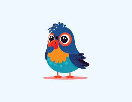 funny blue bird cartoon vector on a isolated background