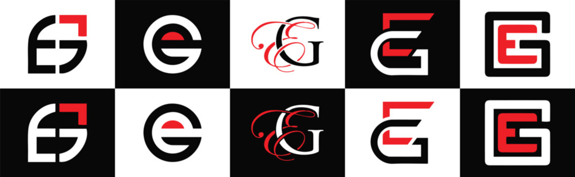 EG logo. E G design. White EG letter. EG, E G letter logo design. Initial letter EG  linked circle uppercase monogram logo. E G letter logo vector design. EG letter logo design five style.