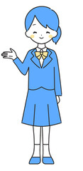 青色｜案内するブレザーの女の子｜右手