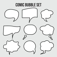 empty comic bubbles and elements set with black colour on white background.