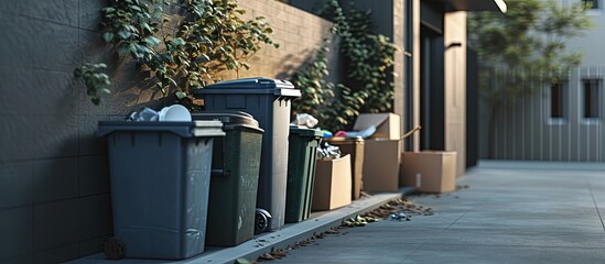 Household miscellaneous rubbish items put on curbside for council waste collection. Creative Banner. Copyspace image