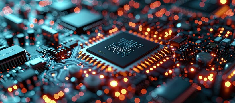 Concept AI Artificial Intelligence technology chip IC on PCB PCB circuit board microprocessor Machine learning. Creative Banner. Copyspace image