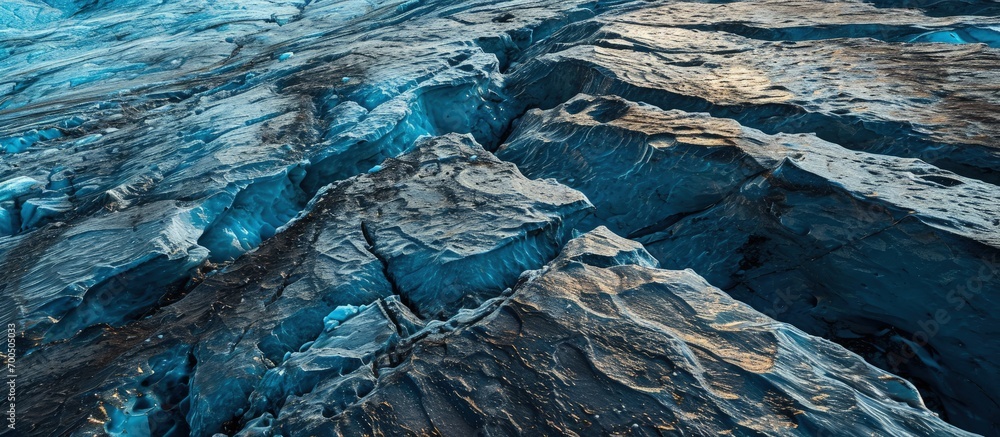 Poster close view of cracks and texture in dawes glacier. creative banner. copyspace image