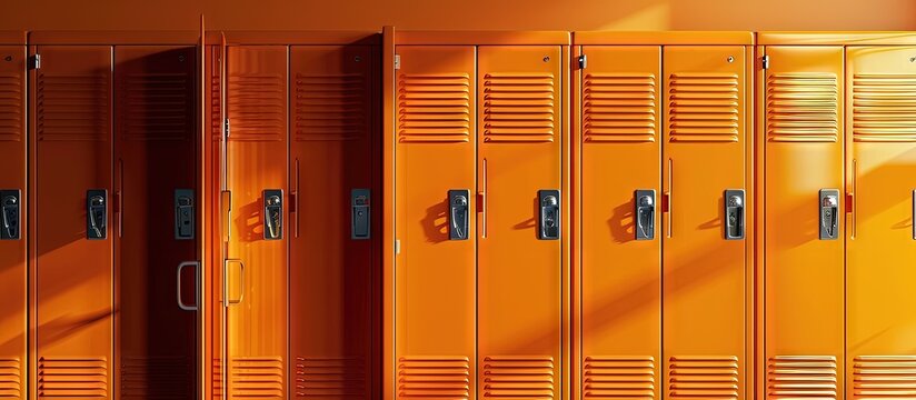 Beautiful and colorful locker in bright orange fit gyms room school train station or other places. Creative Banner. Copyspace image