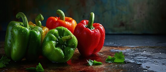 Bright red and green peppers glossy red and green peppers fresh peppers. Creative Banner. Copyspace image