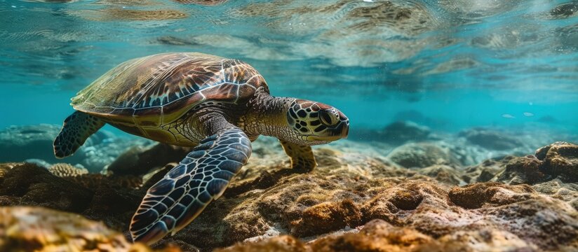 Green Sea Turtle Ningaloo Reef Chelonia mydas. Creative Banner. Copyspace image