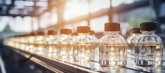 Perfume bottles production. Generative AI technology.