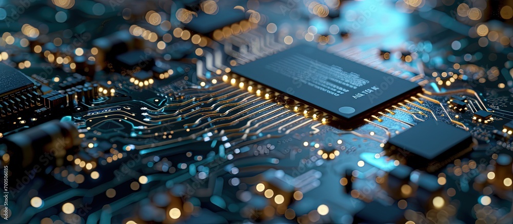 Aufkleber Concept AI Artificial Intelligence technology chip IC on PCB PCB circuit board microprocessor Machine learning. Creative Banner. Copyspace image