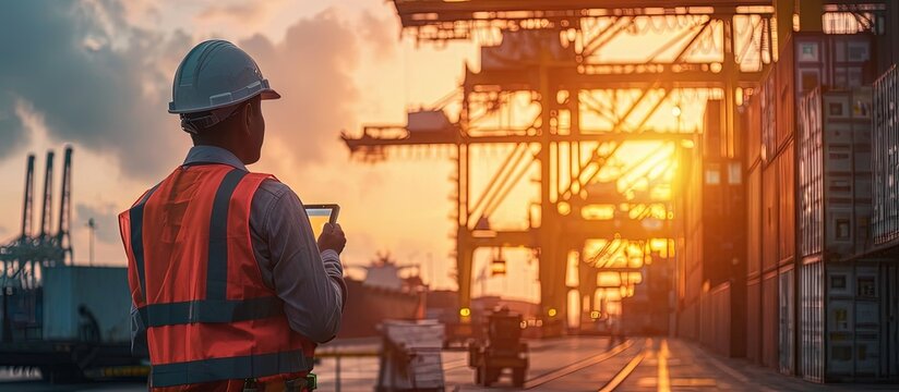 Foreman harbor master or port controller in takes control communication to the receivers in charge to ensure the appropriate jobs working in the same safety direction. Creative Banner