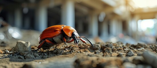 borer at work in undergound building site. Creative Banner. Copyspace image