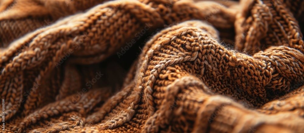 Poster autumn concept background of knitted woolen brown sweater knit fabric texture close up view knitted 