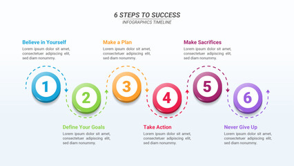 Infographics Timeline With Editable Text From 1 Up to 6 Steps for Business Plans, Business Reports, and Website Design.