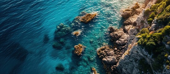 Blue sea water surface calm waters aerial view. Creative Banner. Copyspace image