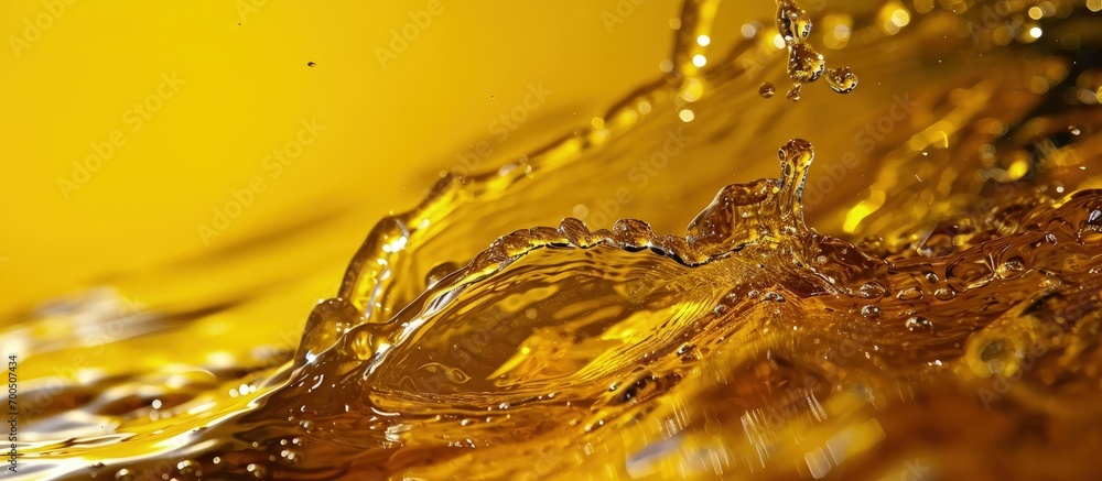 Aufkleber liquid flows yellow for the project oil honey beer or other variants area for text. creative banner.