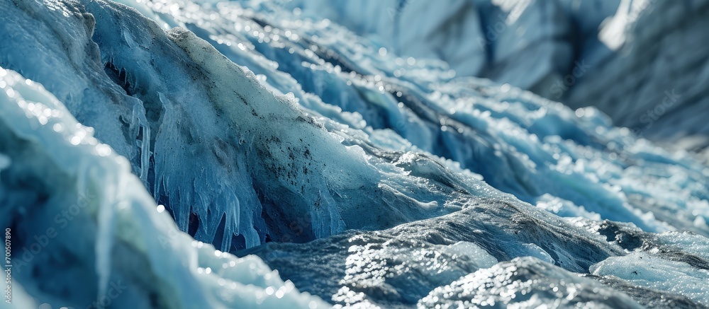 Aufkleber close view of cracks and texture in dawes glacier. creative banner. copyspace image