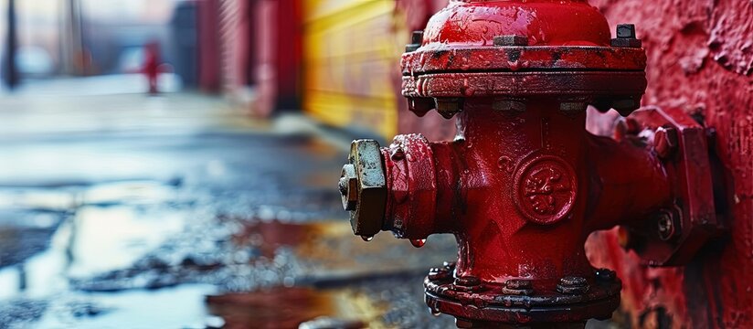 Fire engine hose hookup water or foam discharge valves. Creative Banner. Copyspace image