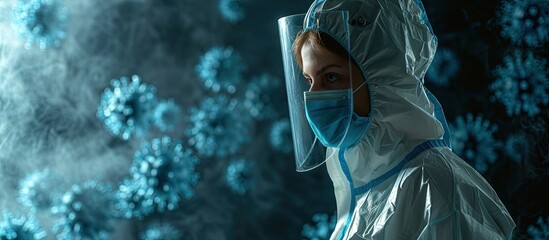 look of a doctor s girl in a suit for bacteriological protection Pandemic. Creative Banner. Copyspace image - Powered by Adobe