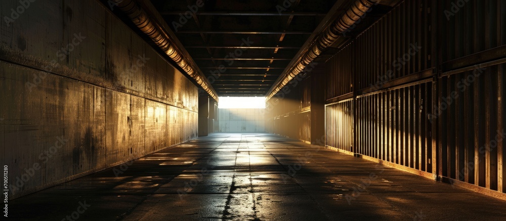 Poster Inside empty cargo hold of general cargo ship. Creative Banner. Copyspace image