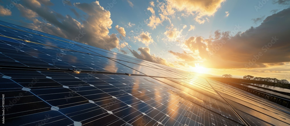 Aufkleber close up rows array of polycrystalline silicon solar cells or photovoltaic cells in solar power plan