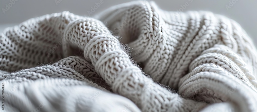 Poster Background with a cozy knitted sweater space for text Minimalism knitted texture order comfort macro Banner with copy space for text. Creative Banner. Copyspace image