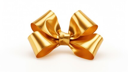 Elegant golden bow isolated on white background. Festive decoration and gift wrapping.