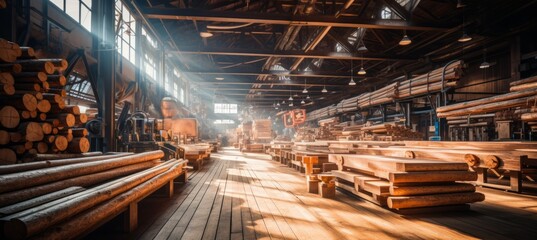 Wood timber factory. Generative AI technology.