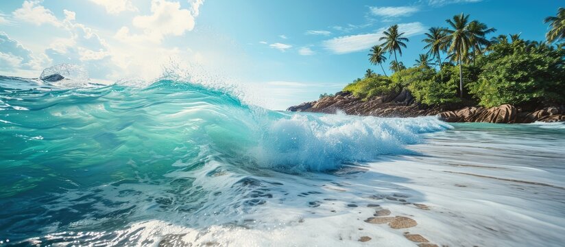 Blue Ocean Wave Tropical Island Atoll Nature Untouched Paradise. Creative Banner. Copyspace image