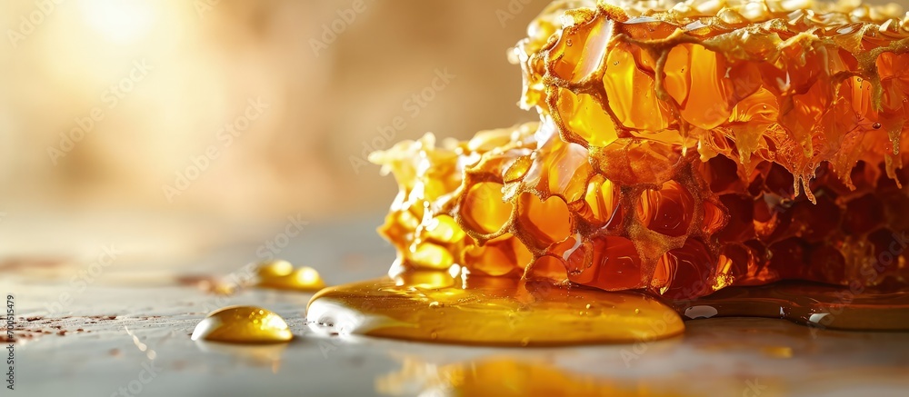 Poster honey from long storage turned from liquid to solid crystallized and solidified honey from natural i