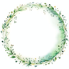 circular border from little stars, illustration boho style, white background, soft and pastel painting, green color