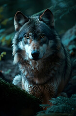 Forest Sentinel: Majestic Wolf Portrait