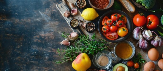 Healthy organic food for Diabetes diet Cholesterol diet food high in antioxidants vitamins and minerals Top view with copy space. Creative Banner. Copyspace image