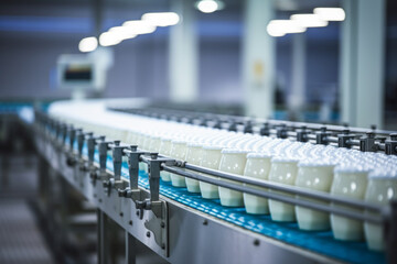 Cadena de producción de productos lácteos. - obrazy, fototapety, plakaty