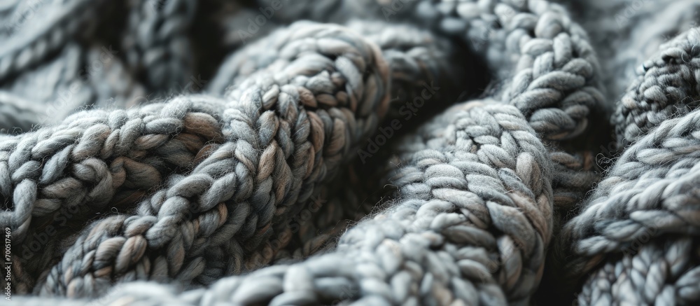 Poster Knitted product made of woolen yarn with a clear pattern in pleasant colors Texture of a knitted blanket. Creative Banner. Copyspace image