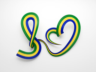3d Flag Of Gabon Heart Shape Shiny Wavy Awareness Ribbon flag On White Background 3d illustration