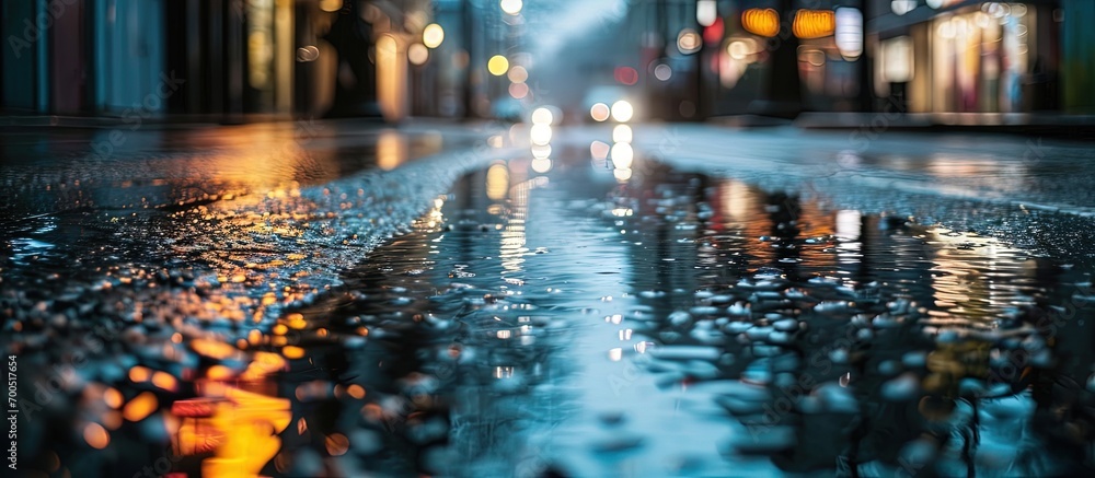 Poster asphalt road after the rain and crosswalk with reflections vertical photo of wet empty street. creat