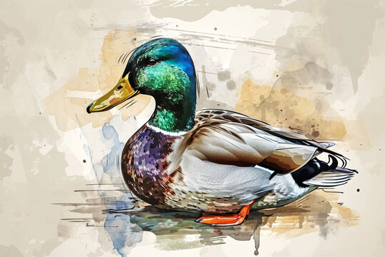 illustration design of a duck in painting style