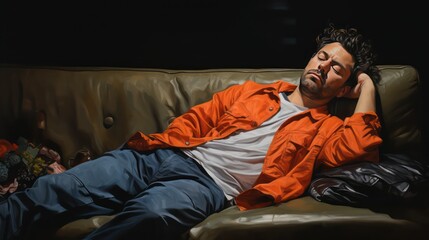 man sleeping on a sofa