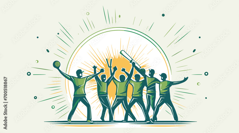 Wall mural unity and strategy of a cricket team in a vector scene featuring players celebrating a wicket or str