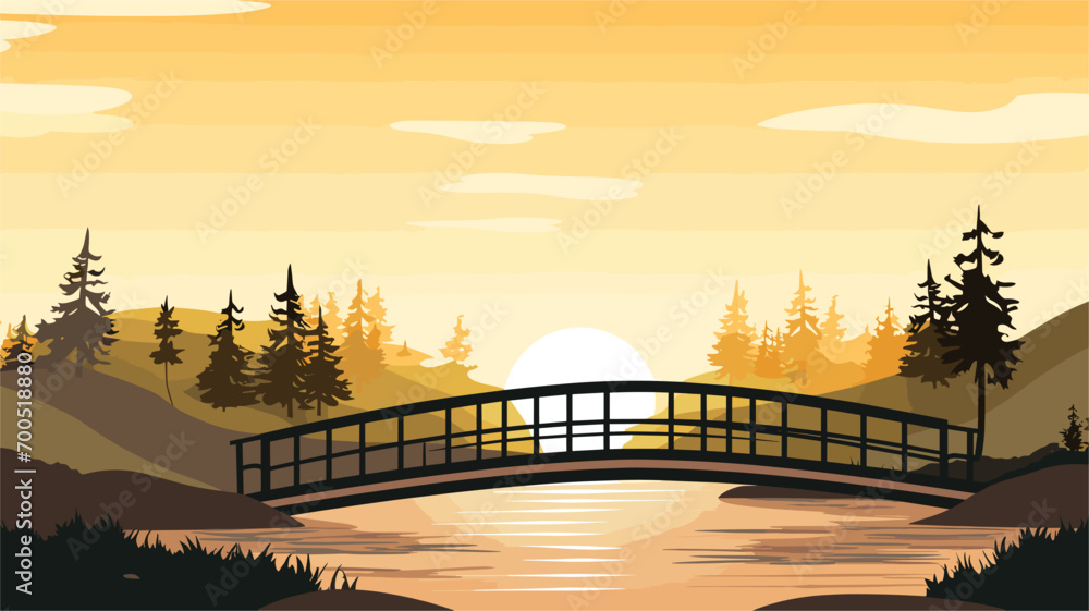 Wall mural simplicity and rustic charm of a pedestrian bridge in a vector scene featuring a bridge designed for